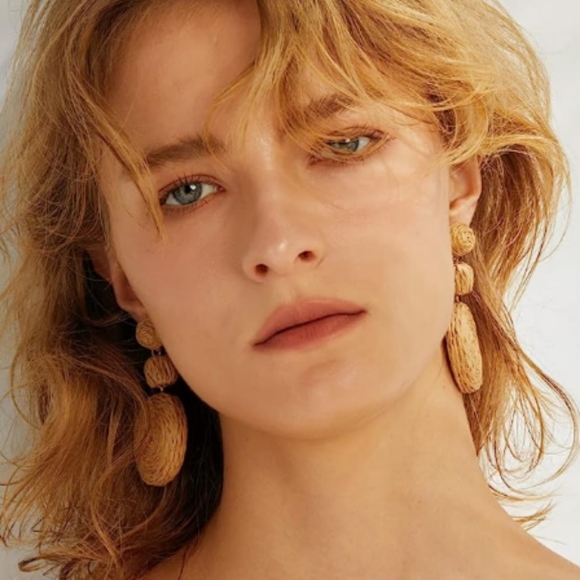 Lavender Wicker Earrings Rattan Bold Dangle 80s 90s Beach Summer Raffia New - Picture 8 of 9